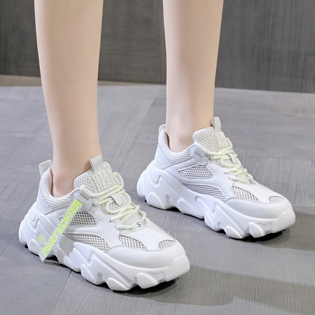 Women's Summer Breathable Thick-Soled Small Mesh Sports Casual Shoes White