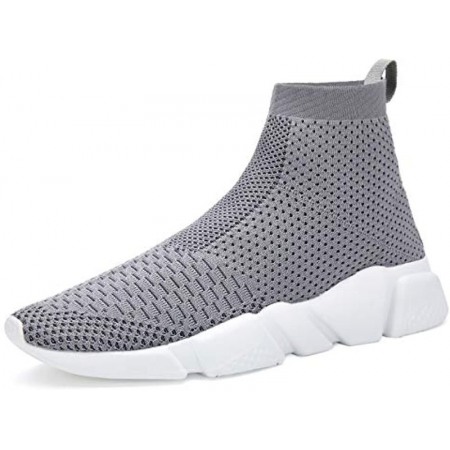 Men's Running Shoes Breathable Knit Slip On Sneakers Lightweight Athletic Shoes Casual Sports Shoes High Top Grey